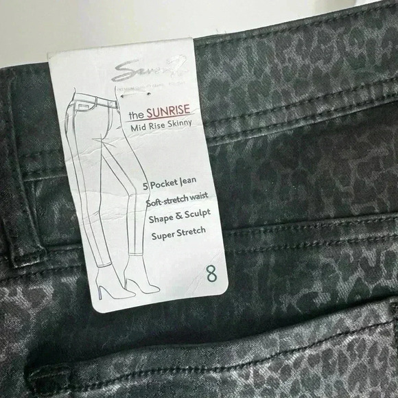 7 For All Mankind Sunrise Midrise Skinny Jeans Black Animal Print Leopard Stretc - Picture 6 of 6